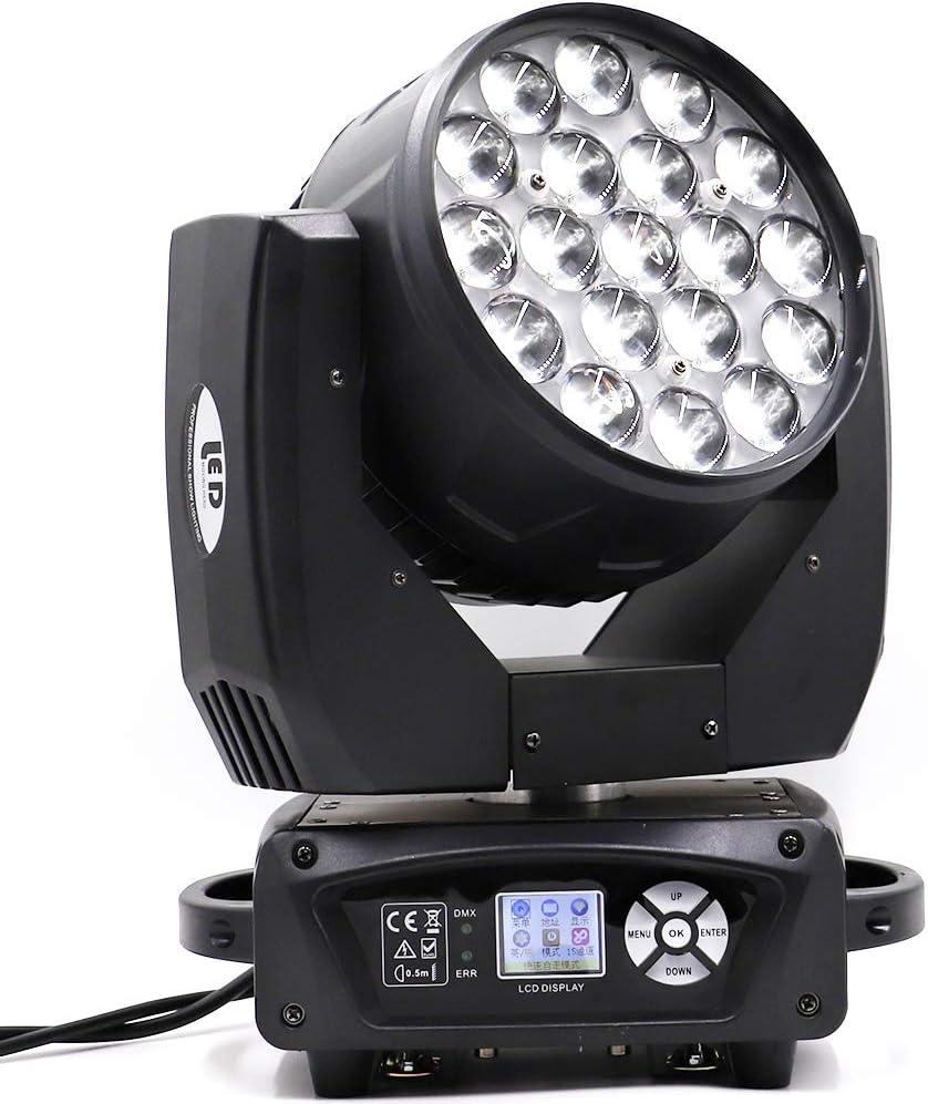 19x15W Zoom Beam Wash Moving Head Light for Stage Lighting Effect with RGBW 4in1 LED and DMX Control Dj Disco and Nightclub (1Pack) (Color Mixing)
