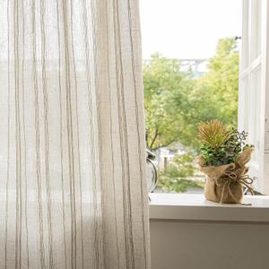 SUOUO Linen Textured Striped Semi-Sheer Curtains for Living Room 84 inches Long 2 Panels Rod Pocket Boho Light Filtering Window Drapes for Bedroom Dining