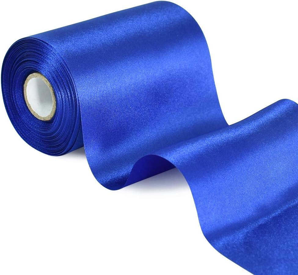 TONIFUL 4 Inch x 22yd Wide Royal Blue Satin Ribbon Solid Fabric Large Ribbon for Cutting Ceremony Kit Grand Opening Chair Sash Table Hair Car Bows Sewing Craft Gift Wrapping Wedding Party Decoration
