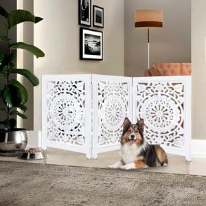 Lightnpro Wooden Dog Gate - Adjustable Freestanding Foldable Pet Safety Barrier for Indoor Use, Stylish Extra-Wide Fence for Dogs & Small Pets, Ideal for Stairs & Doorways - 24x54 Inch Antique White