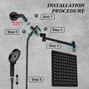 Shower Head,10Rain Shower Head with Handheld Spray Combo with 11'' Angle Adjustable Extension Arm/Flow Regulator/Shower System,High Pressure Rainfall Shower Head Clean Bathroom,Matt Black