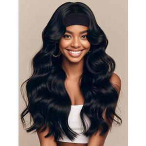 Body Wave Headband Wig Human Hair for Black Women Glueless No Lace Front Brazilian Virgin Human Hair Headband wigs, 180% Density, Wear and Go Machine-Made Natural Look (26in)