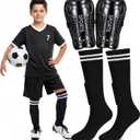 Soccer Shin Guards and Socks for Kids Youth Lightweight 7.09 x 3.54 Inches Football Shin Guards for 6-12 Year Old Children Teen Boys and Girls(Black)