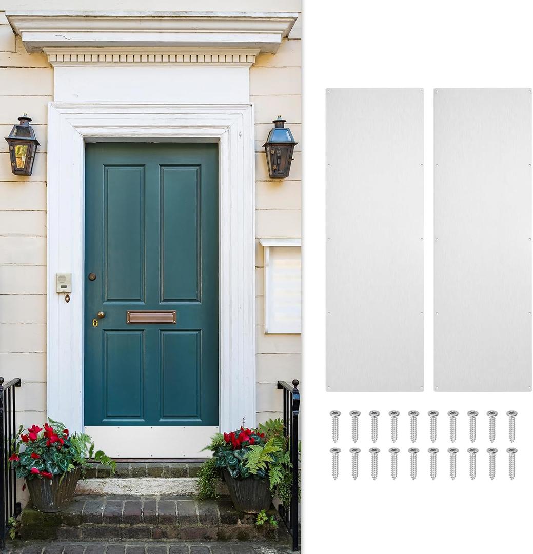 uxcell 2pcs Door Kick Plate, 10 x 30 Inches Anodized Aluminum Kick Plate Door Plate, 1.5mm (1/16 Inch) Thickness, for Exterior Front Door or Back Door, Silver
