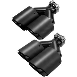 LCGP 2 Pack Carbon Fiber Exhaust Tip 2.25" Inlet to Dual 3.5" Outlet 9.8" Long Black Stainless Steel Y Pipe Tailpipe Tip