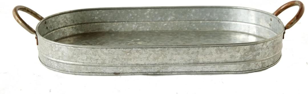 Creative Co-Op Oval Galvanized Metal Tray with Handles