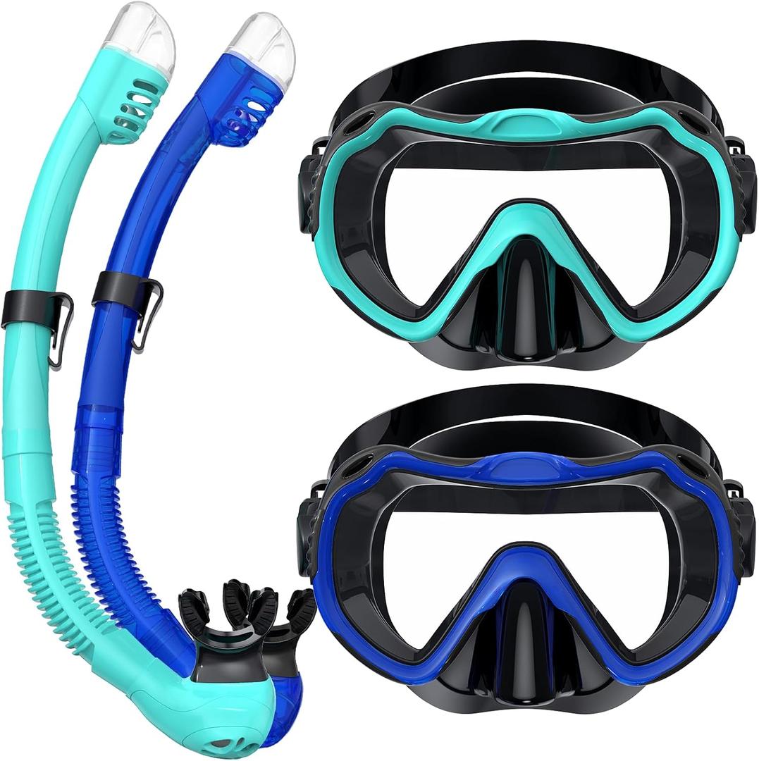 Snorkeling Gear for Adults, Snorkel Mask Set 180° Panoramic View Snorkel Gear, 100% Food-Grade Silicone Anti-Fog Anti-Leak Dry Top Diving Mask for Snorkeling Swimming Scuba Diving