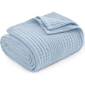 PHF Lightweight Waffle Weave Blanket Queen Size, Breathable & Ultra Soft, 90"x 90" Soft & Cozy Thin Blanket for All Season & Hot Sleepers, Bed, Home Decor - Sky Blue