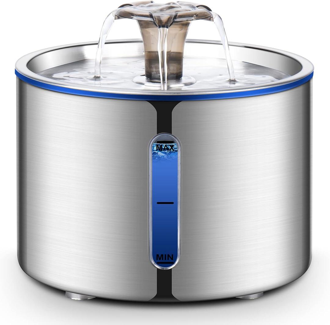 BOORCA Cat Water Fountain, 84oz/2.5L Stainless Steel Pet Water Fountain for Cats, Dogs and Multiple Pets, Automatic Dog Water Dispenser with Water Level Window, Ultra-Quiet Pump