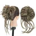 IMISSU 2PCS Messy Hair Bun Piece Updo Long Scrunchies Wrap Ponytail Extension Wavy Hairpieces Chignon Headband (2PCS Brown Blonde)