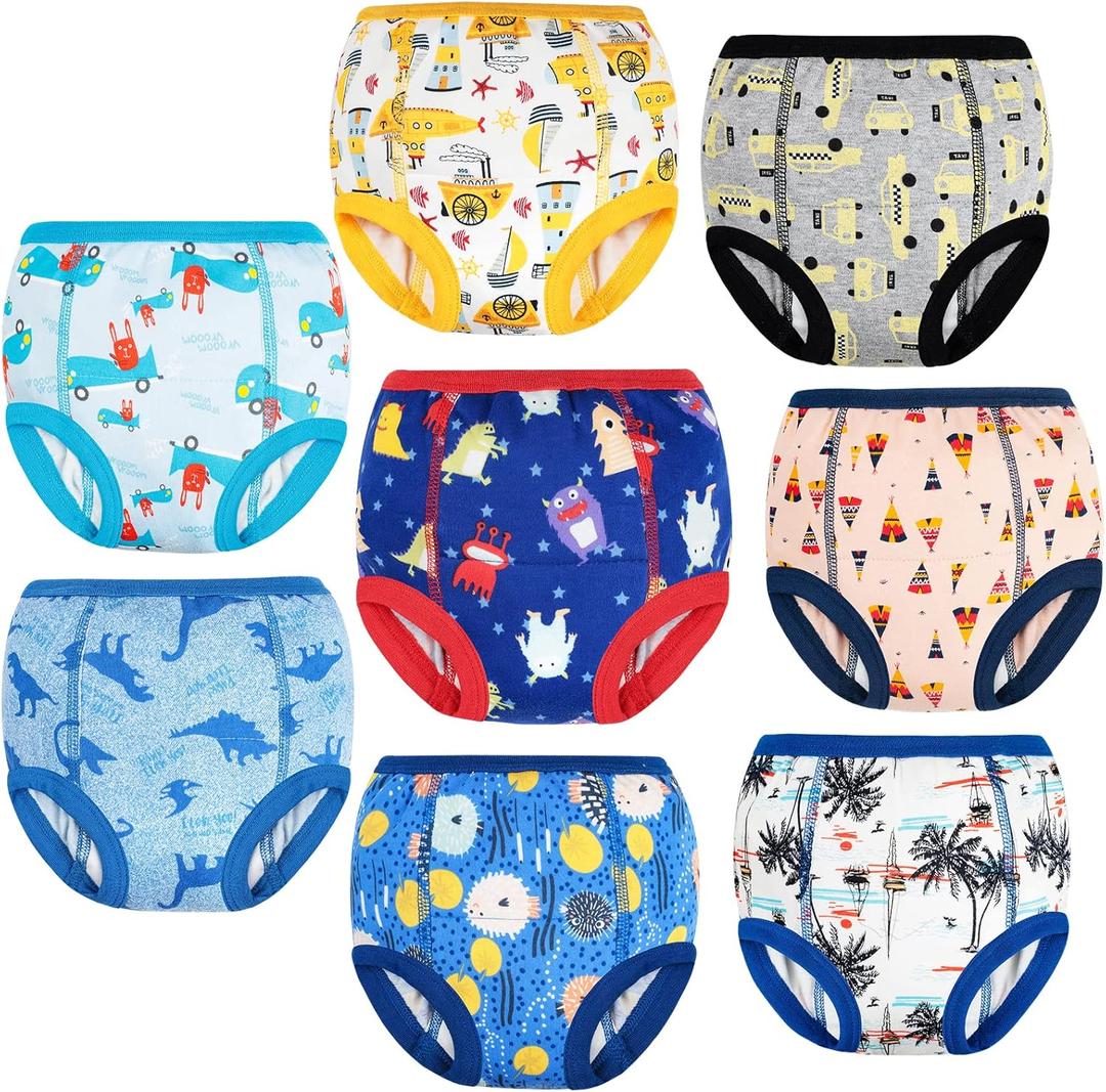 MooMoo Baby 8 Packs Potty Training Pants Cotton Absorbent Training Underwear for Toddler Boy and Girls 2T-9T (5T)