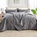 Oversized King Quilts 132x120, California King Bedspreads with 2 Pillow Shams, Ultrasonic Quilting Floral Pattern Soft Microfiber Lightweight Extra Large King Bedspread, Dark Grey