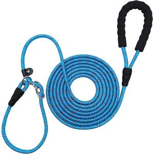 12FT 20FT Anti-Choking Long Training Lead, Reflective 3/8" Thick Slip Lead Rope Leash with Comfortable Handle, No Pull Leash for Dogs (12ft, Blue)