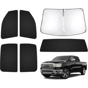 T TGBROS Window Shades for Dodge Ram 1500 Crew Cab 2019-2025 2026 Windshield Side Rear Window Full Set Blackout Shades for Ram 1500 Crew Cab Accessories Foldable Privacy Window Cover 6PCS