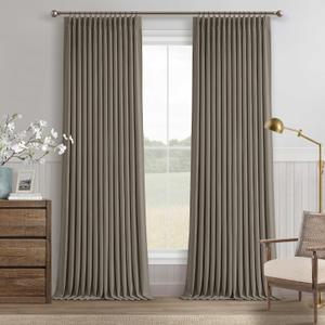 Dark Taupe 96 Inch Blackout Pinch Pleated Curtains 2 Panel Set for Living Room Darkening Thick Linen Textured 100% Black Out Drapes 96 Inches Long Pinch Pleat Light Blocking Bedroom Brownish Gray