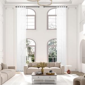 Extra Long Sheer Curtains, Grommet High Ceiling Light Flitering Long Two Story Sheer Curtains for Living Room and Two Story Room.(White, 1 Panel, 52"X132")
