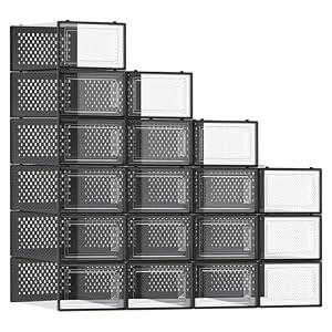 SONGMICS Shoe Boxes, Clear Plastic Sneaker Box, Pack of 18
