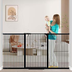 Fairy Baby 40.5" Extra Tall Baby Gate, 72.3"-76.7" Extra Wide Large Dog Pet Gate Indoor, Long Safety Child Gate for Stairs No Drill, Metal Auto Close Puppy Gate for House Doorway Walk Through, Black
