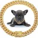 LEIFIDE Dog Chain Collar Diamond Link Puppy Collar 12 mm Wide Dog Necklace Metal Cat Chain Pet Crystal Necklace Jewelry Accessories for Small Medium Large Pet(18 Inch,Gold, AB Color)
