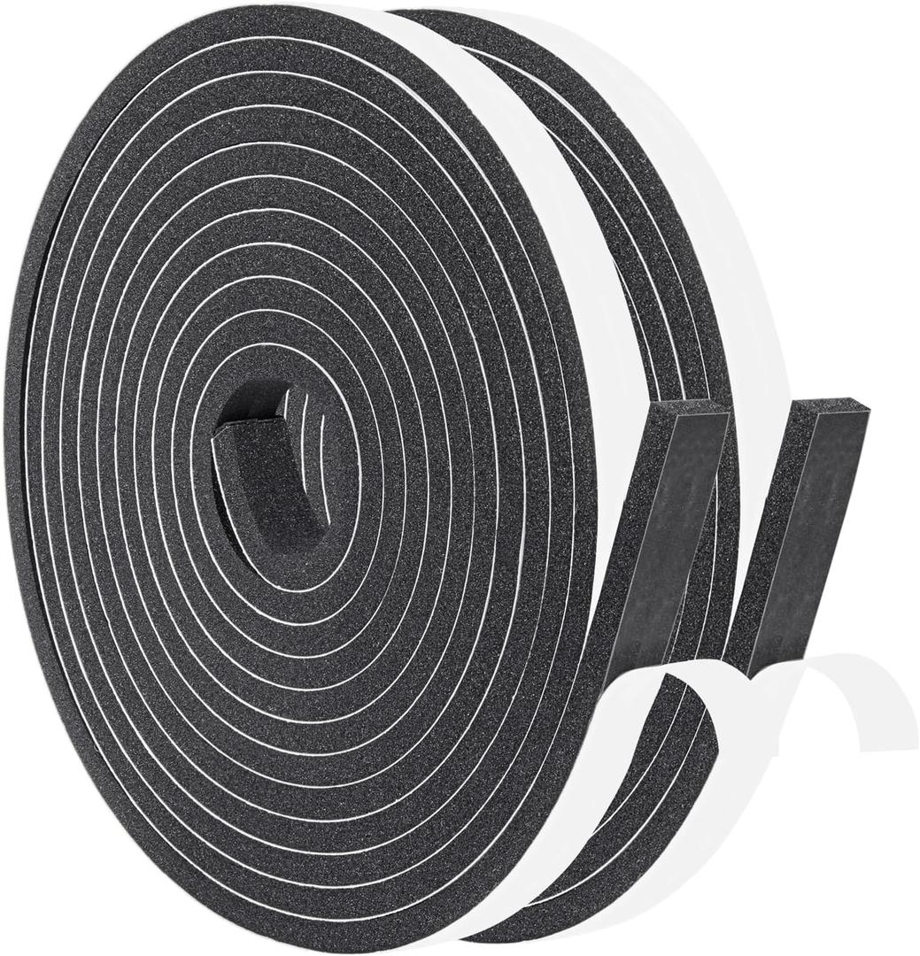Yotache Foam Strips with Adhesive 1/2" x1/4", Neoprene Weather Stripping High Density Foam Tape for Doors and Windows Insulation, 2 Rolls x 13 Feet Long Each, Total 26 Feet Long