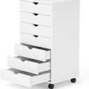 7 Drawer Chest, Storage Cabinet Dressers with Wheels, Dressers Storage Cabinets, Dresser Mobile Cabinet with Wheels, Room Organizer, Small Drawers Wood Organization Furniture for Office, Home, White, 15.8"D x 18.7"W x 34.3"H
