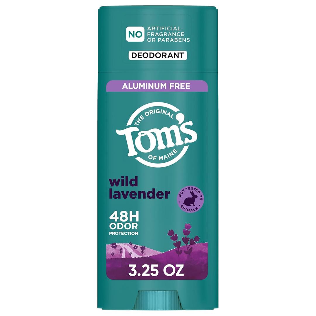 Tom’s of Maine Wild Lavender Natural Deodorant for Men and Women, Aluminum Free, No Artificial Fragrances, Dyes, or Preservatives, Baking Soda Free, 48Hour Odor Protection, 3.25 oz (2 Pack)