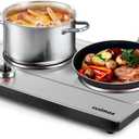 Hot Plate,Cusimax Dual Infrared Burner, Electric Ceramic Glass Stove,Adjustable Temperature Control,Stainless Steel,Compatible of all Cookware,Easy Clean for Home, Dorm, Office (Bright Silver)