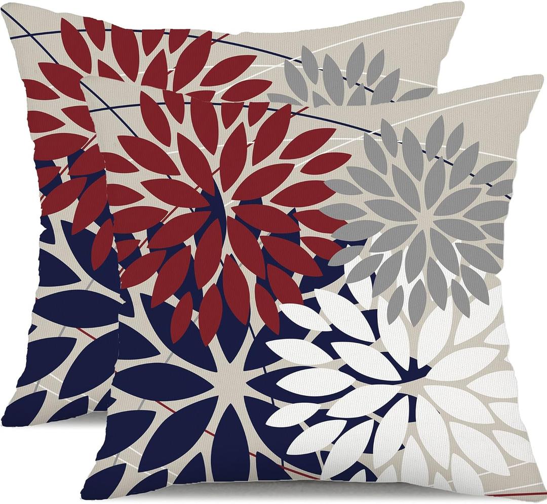 DFXSZ Outdoor Throw Pillow Covers 18x18 Inch Set of 2 Waterproof Spring Summer Geometric Elegant Red Blue Outdoor Pillow Covers for Patio Funiture Garden Couch 158U18