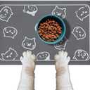 YCT Cat Food Mat for Pet Dog Food Mat, Cat Mat for Food and Water, Cat Feeding Mat Pet Dog Cat Bowl Mat, Non-Slip Super Absorbent, with Multiple cat Heads Logo，18.1 x 11.8 inches, Dark Grey
