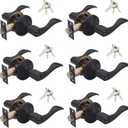 6 Pack of HENYIN Wave Lever Keyed Entry Door Lock/Door Knob Hardware Handle and Closet Lockset, Black Color, with Key,Right Hand(805B-R-6)
