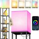 addlon 5-Tier Floor Lamp with Shelves, Modern Shelf Lamp with RGB Smart Bulb, APP Control Standing Lamp with White Lamp Shade, Floor lamp for Living Room, Bedroom (70'' H, Black)