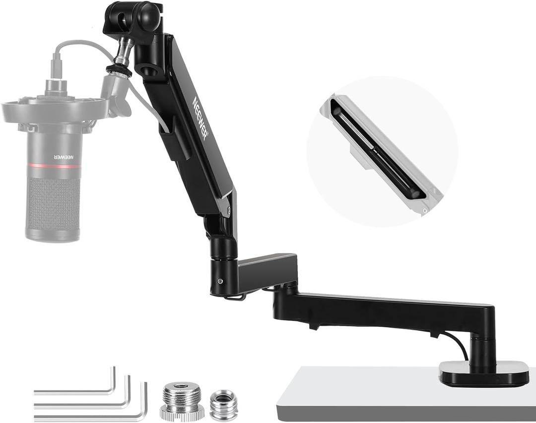 Neewer Low Profile Mic Arm Desk Mount, 360 Swivel Boom Arm with Pneumatic Damping Adjustable, Cable Management, Compatible with Shure MV7 SM7B Blue Yeti Gaming Streaming Podcast Microphone, MS002