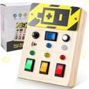 Montessori Toddler Busy Board, Baby Wooden Busy Board with 8 LED Light switches, Sensory Toys Light Switch Toys Travel Toys for 1+ Year Old Baby and Toddler