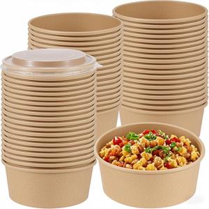 SINJEUN 60 Pack 25 Oz Kraft Paper Bowls with Lids, Disposable Kraft Paper Bowls Food Containers, Round Kraft Paper Salad Bowls Party Restaurant Supplies for Hot/Cold Food, Soup, Ice cream, Takeout