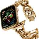 ALAMHI Compatible With Apple Watch Band 38mm 40mm 41mm 42mm 44mm 45mm 49mm, Gold Cowboy Chain Stainless Steel Metal Wristband Women Men Replacement for iWatch SE Series Ultra/9/8/7/6/5/4/3/2/1