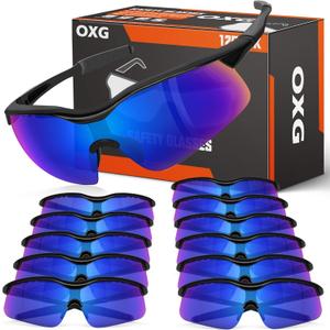 OXG 12 Pack Safety Glasses, ANSI Z87.1 Impact Resistant Anti-Scratch Safety Goggles for Men Women Youth (Blue Mirrored)