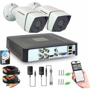 4CH 1080P Security Camera System Outdoor Indoor with Motion Detection, Night Vision, with 500GB Hard Drive, 2pcs HD 1080P 1920TVL Surveillance Bullet Cameras, for Home 24/7 Recording
