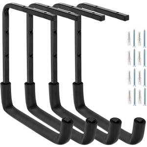 4pcs Ceiling Mounted Garage Hooks, Overhead Garage Storage Rack, Utility Ladder Hangers for Lumber Bike Tools (9.45 x 12.6 Inch)