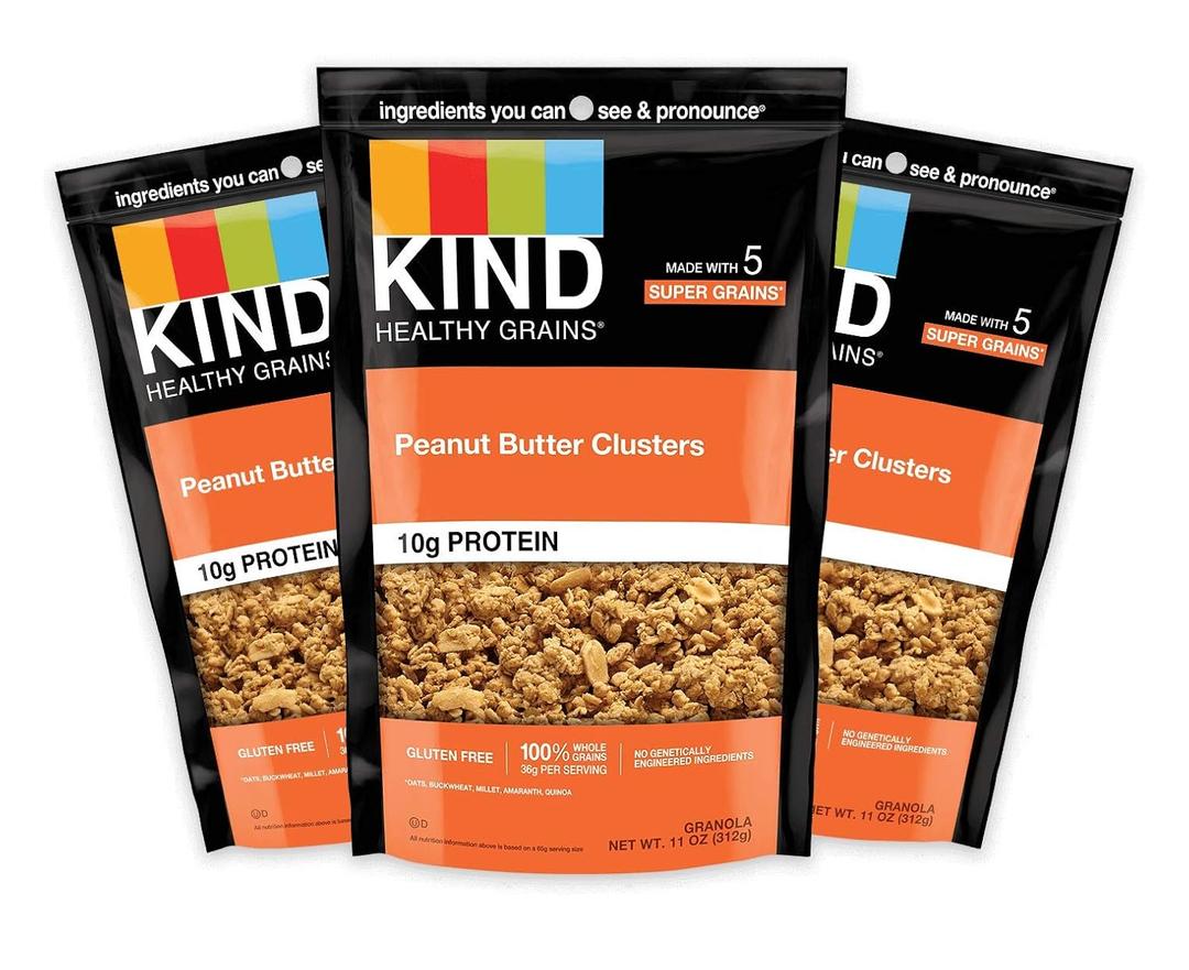 KIND Healthy Grains Granola, Peanut Butter Clusters, Healthy Snacks, Gluten Free, 100% Whole Grains, 10g Protein, 11oz, 3 Count, BBD 21/02/2025,  20/02/2025, 20/02/2025