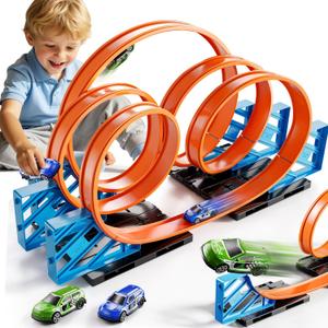 Race Track Car Set for Kids Ages 3-5 4-8, Toy Car Track Set for Boys 3+ with 5 Rotating Track, Race Car Track with 2 Small Cars, Boys Toy, Gifts Toys for Kids 3 4 5 6 7 8