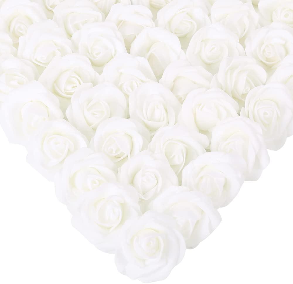 Stemless Roses, 200 Pcs White Artificial Rose Heads - 1.97in, Perfect for DIY Craft, Wedding Bouquet, Party Decoration