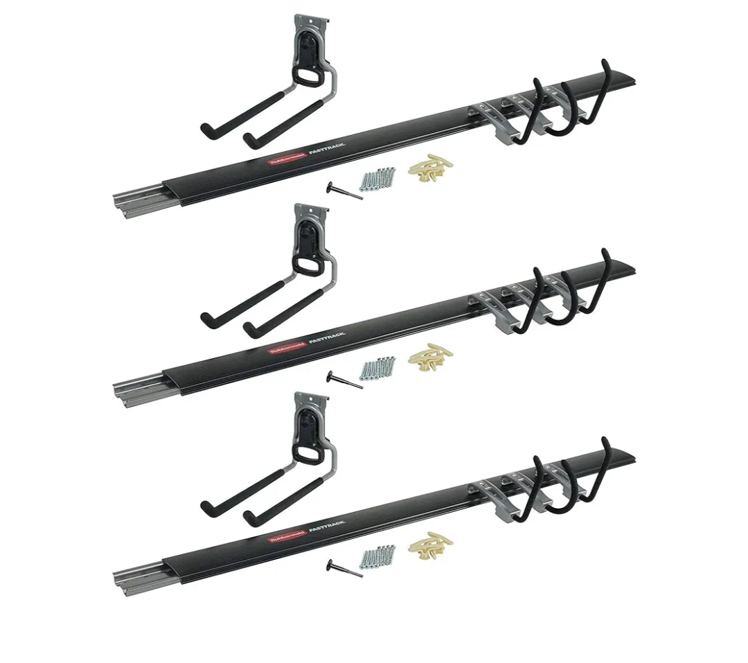 Rubbermaid FastTrack Garage Organization 5 Piece All in One Rail and Hook Kit Storage System (3 Pack)