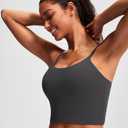 Longline Sports Bras for Women Workout Tops Padded Yoga Athletic Crop Tank Top with Built in Bra Spaghetti Straps Grey (S)