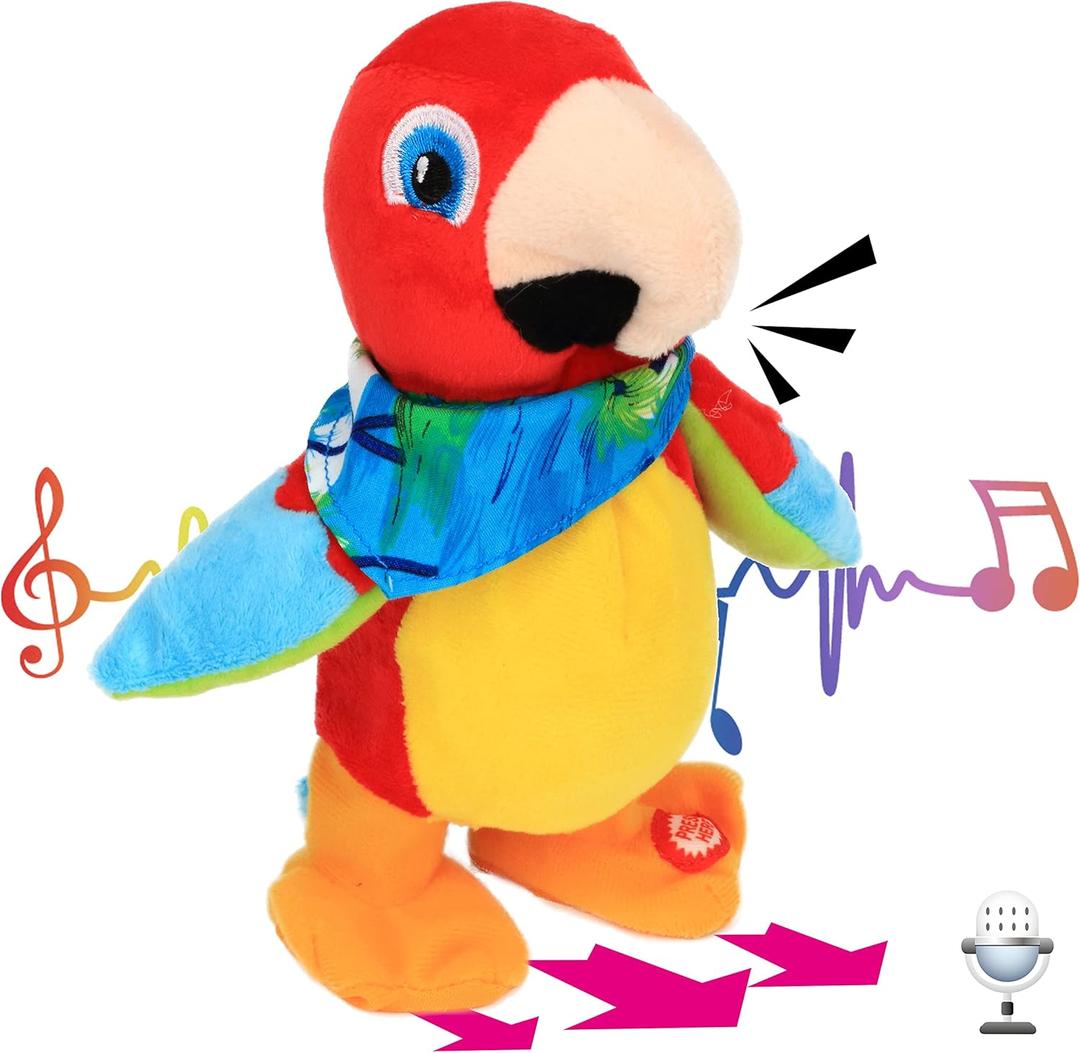 Hopearl Talking Parrot Repeats What You Say Walking Electric Interactive Animated Toy Speaking Plush Buddy Gifts for Toddlers Birthday Festival Holiday, 8''