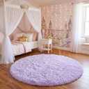Amdrebio Light Purple Circle Round Rugs 4Ft for Girls Bedroom, Fluffy Fuzzy Area Rugs for Kids Room Decor Aesthetic, Soft Cute Furry Plush Shaggy Lavender Carpet for Living Room, Baby Nursery, Dorm