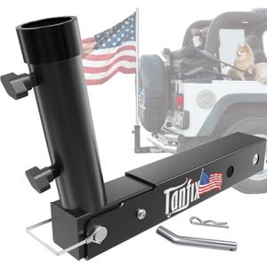 Foldable Hitch Mount Flagpole Holder | All Metal Heavy- Duty, Fits Standard 2" Trailer Hitch, Compatible with Jeep, Truck, SUV, RV, Pickup, Camper Trailer (ONE Flagpole)