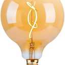 OMED G125 Amber Glass Large Oversized Dimmable LED Edison Bulb, E26 2200K Warm White Extra Big Round Vintage Light Bulbs, 4 watt 150LM Decorative Globe Bulbs for Bedroom Living Room Bar and Cafe