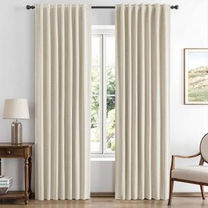 MIULEE 100% Blackout Linen Curtains for Bedroom, Cream Solid Luxury Decor Thermal Insulation Room Darkening Drapes for Living Room Nursery Back Tab Rod Pocket 42 x 84 Inches, 2 Panels