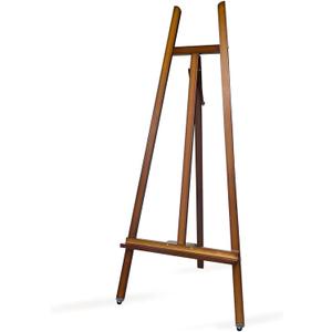 A - Frame Wooden Display Easel with Wheels - Adjustable Lyre Beechwood Studio Easel Stand Holding Canvas Up to 90", Inclinable Artist Floor Painting Easel for Artwork Painting, Brown