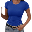 GEMBERA Womens' Stretchy Scoop Neck Short Sleeve Shirts Fitted Casual Basic Top T-Shirts, Size S